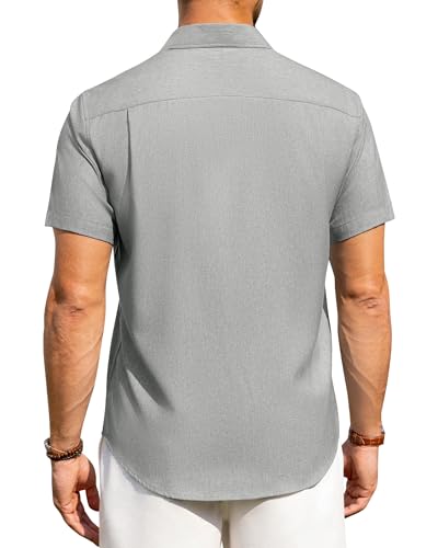 Image of Alimens & Gentle Mens Linen Shirts Short Sleeve Button Down Shirts Wrinkle Free Casual Vacation Beach Summer Tops