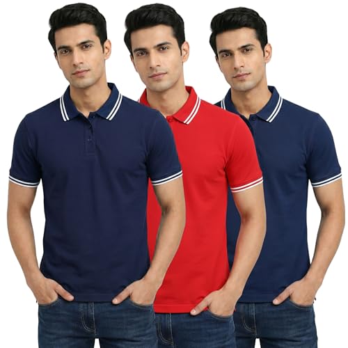 Image of Hangout Hub Hybrid Men's Polycotton Polo T-Shirt | Solid Finish | 260 GSM Premium Fabric | Half Sleeve Collared Neck | Regular Fit | Casual & Office Wear | Set of 1, 2 & 3