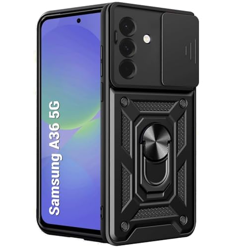 Image of Luxe Back Cover for Samsung Galaxy A36 5G | D10 Tough Armor Case | Sliding Camera Shield | 360 Protection | Kickstand Ring Holder | Military-Grade Shockproof Bumper Case