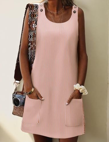 Image of Zeagoo Summer Dress for Women Sleeveless Tank Dress with Pockets Casual Short A Line Dress Crewneck Sundress 2025