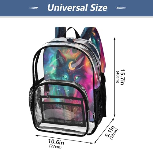 Colorful Wolf Moon Animal Clear Backpack Heavy Duty See Through Transparent PVC BookBag for Kids Boy Girl School Work4