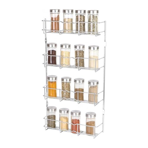 Buckingham Gewürzglas und Paketregal mit 4 Etagen, verchromt, Wandmontage, schmale Türen, Premium-Qualität (4 Ebenen)