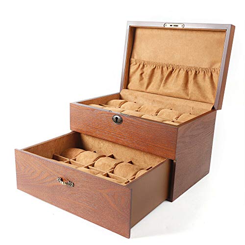 LYNICESHOP 20 Slots Watch Cases for Men, 2 Layer Wooden Watch Box Organizer, Watch Display Box, Large Watch Holder with Metal Lock, Watch Case Jewelry Box Display Cases for Collectibles (Without Window)