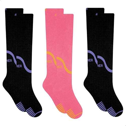 Selene Kit 3 Pares Meia Compressão 3/4 Esportiva Academia Crossfit Feminina Adulto, 2 Preto - 1 Rosa