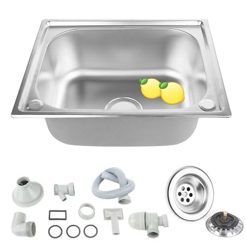 Évier Encastré Texture Satin À partir de Meuble Bas Acier Inoxydable Évier de Cuisine Évier Carré Camping Bonde Siphon-50 * 40 * 20cm-Argent