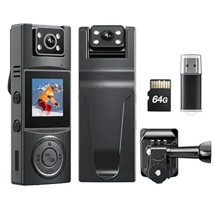 BOBLOV A23Pro Body Camera with 180?Rotatable Lens, 2K/48MP Small Body Camera, Night Vision Function, Easy to Use and Take for Lecture, Traveling, Pet Walking and Outdoors Activities (64GB)