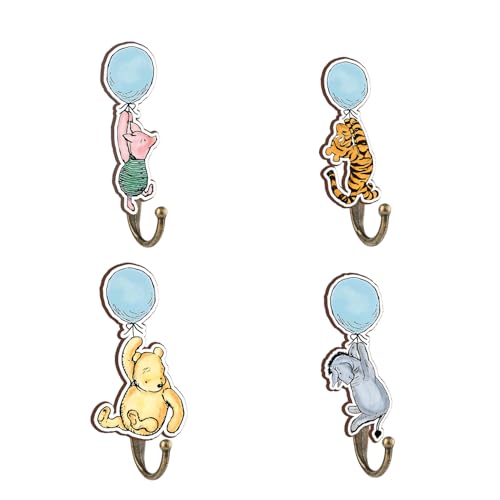 Image of ZsaTuiy Winnie Nursery Bathroom Bedroom Decor, 4 Pcs Balloon Winnies Decorative Wall Hooks Wooden Hooks, Winnie Nursery Hook Cute Towel Hanger, The Pooh Home Decoration