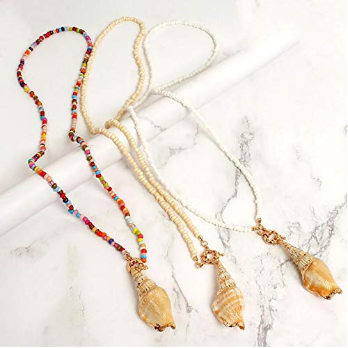 Ivrriss Boho Necklace Beaded Chain Necklace For Women Girls, Surfer Conch Shell Necklace For Women Girls, Beige Beads Necklace Beach Pooka Necklace, Hawaiian Surfer Jewelry #TOP4