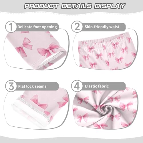 Watercolor Pink Bows Prints Girls Leggings Soft Comfortable Athletic Leggings Dancing Pants for 4-10 Years3