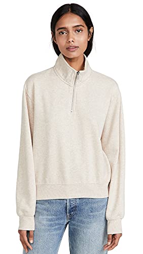 Z Supply Women s Half Zip Sweatshirt, Heather Latte, Off White, L