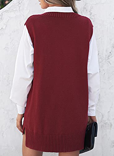 Image of EVALESS Oversized Sweater Vest for Women V Neck Sleeveless Solid Color Loose Pullover Sweater