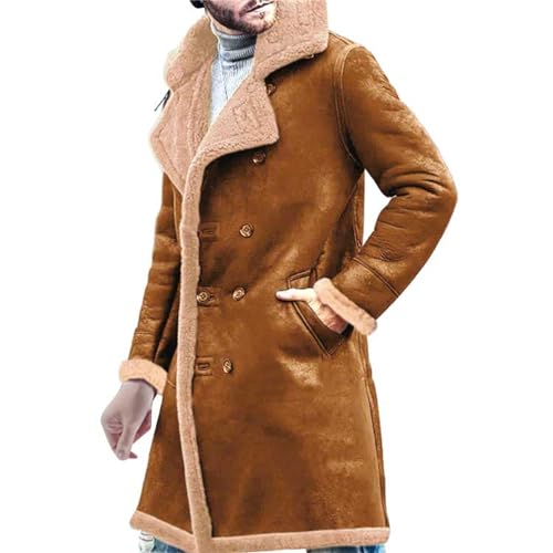 Shunking Vintage Suede Pocket Plush Reversed Collar Mens Outdoor Jacket Coat Retro Fashion Tops Warm Winter Shacket Outerwear (Z11 Khaki, XXL)