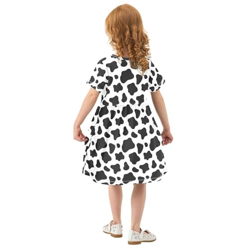 ALAZA Black White Cow Print Toddler Girls Dress Short Sleeve A-line Dress 2-8 Years3