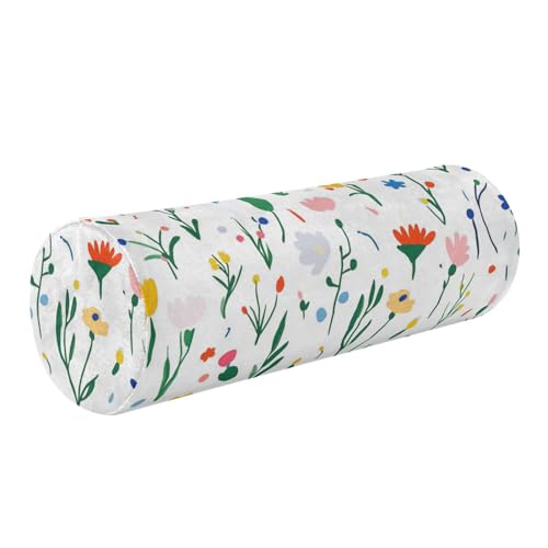GuoChe Almohada de rodillera para piernas, diseño floral colorido de primavera de color blanco, almohada enrollable de 5.5 x 17 pulgadas, almohadas redondas para el cuello, almohada de apoyo para el