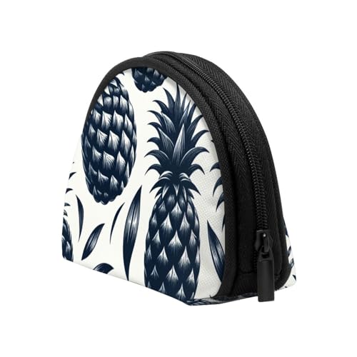 Portable Coin Purse Black-White-Pineapple Mini Zippered Money Pouch Card Holder4