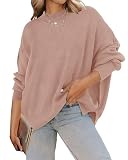 Picture of ZESICA Women's 2023 Fall Casual Long Sleeve Crew Neck Side Slit Oversized Ribbed Knit Pullover Sweater Tops,Almond,Small
