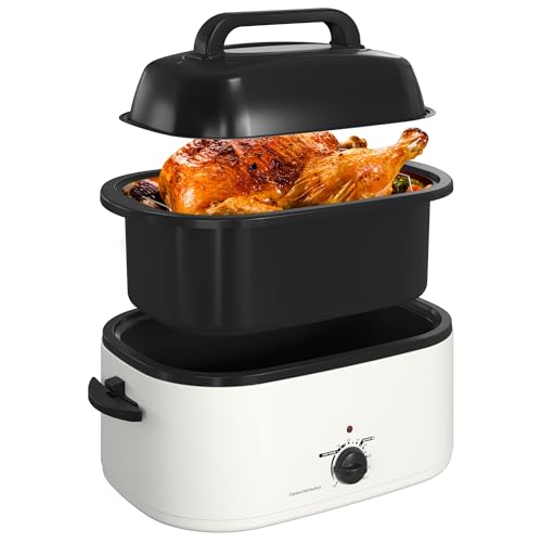 Image of RoyalCraft 22-Quart Electric Roaster Oven with Visible Self-Basting Lid, Turkey Roaster Oven with Removable Pan and Rack, Perfect for Large Meals and Holiday Feasts, White