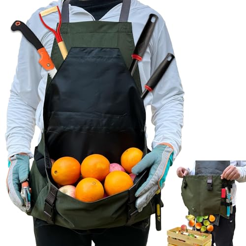 Cover Geny Gardening Apron Waterproof Cross Back Apron, 600D Heavy Duty Apron Harvest with Pockets, Adjustable Straps and Quick Release (Green)