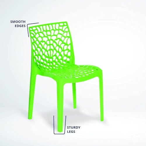 Image of activa Web Designer Plastic Chair for Home, Office and Restaurant and Cafe|Armless Chair for Dining Room| Heavy Duty Outdoor Plastic Chair | Designer Balcony Chair (Green, Set of 2)