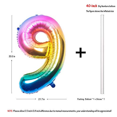 Image of 40 Inch Rainbow Digit Helium Foil Birthday Party Balloons (Dark Rainbow 9)