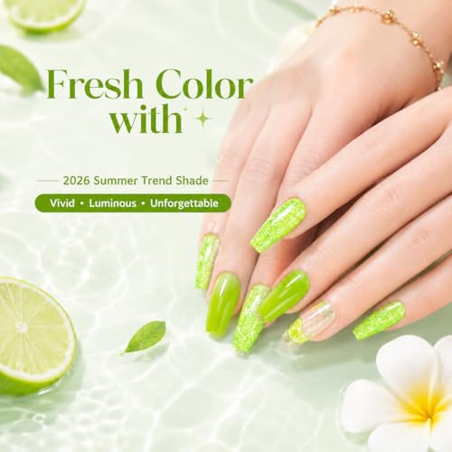 Image of Beetles Green Glitter Gel Nail Polish, Reflective Soak Off UV LED Gel Polish for Nail Art Manicure, Lime Nail Gel Salon & DIY at Home, Gifts Women