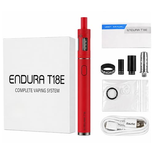 Innokin Endura T18E Vape Starter Kit 1000mAh Battery 2ml Refillable Tank with 1.5 Coil Mouth to Lung (MTL) E-Cigarette Device TPD Compliant No Nicotine (RED)
