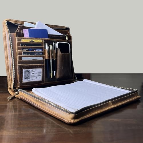Image of Rustic Town Business Durable Leather Padfolio Easy to Carry Many Slots, Compartments and Holders Professional Organizer with A Zippered Closure for Men and Women