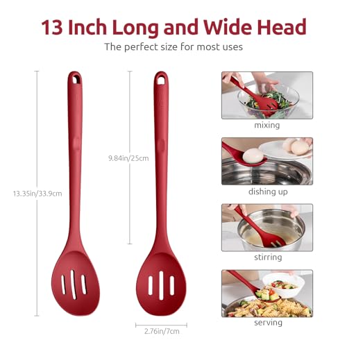 Image of U-Taste Silicone Slotted Spoon, 13.3 inch Long Large Mixing Spoon, Red