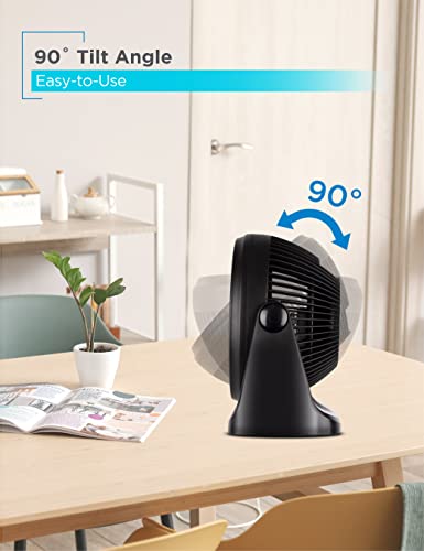 BLACK+DECKER 7-Inch Portable Turbo Fan, 3-Speed Settings, Desktop Personal Cooling for Table with 90° Tilt Angle Fan Head, Lightweight for Bedroom or Office, BFTU107, Black