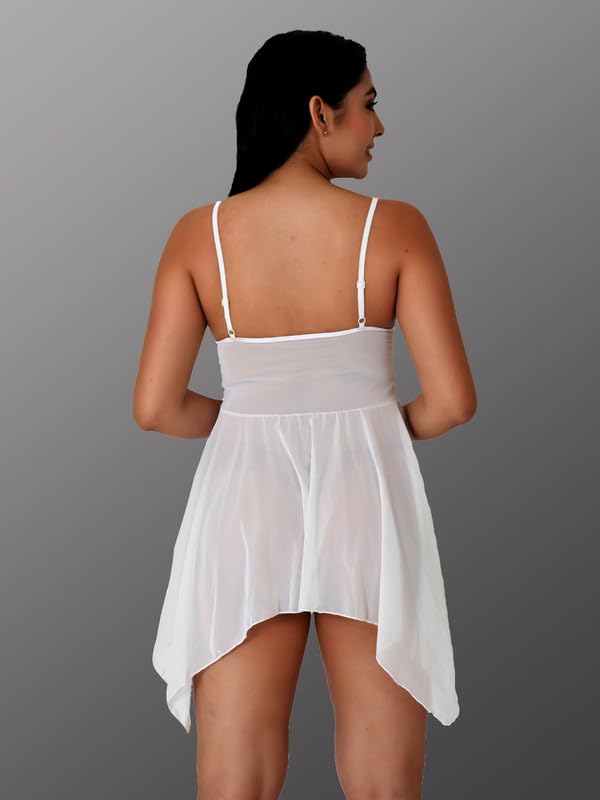 Image of Babydoll Lace Nighty with Adjustable Straps Above Knee V Neck S-3XL