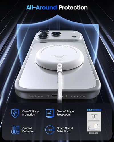 Image of Magnetic 25W Wireless Charger, 5FT Qi2 Fast Charging Pad Compatible with MagSafe for iPhone Air /17e /17 /16 /15 /14 /13 /12 /Pro /Pro Max Series & AirPods 4 /3 /2 /Pro & More (with 30W Adapter)
