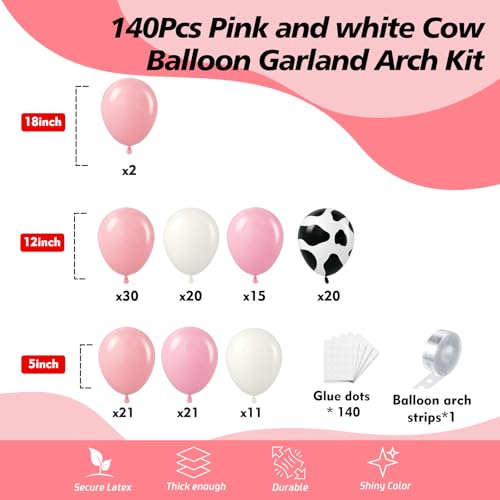 Image of Pink Cow Balloons Arch Kit - Pastel Pink Cow Latex Balloon Different size Balloon Garland Kit for Cowgirl Baby Shower Birthday Farm Western Cow Print Animal Theme Party Decorations Supplies