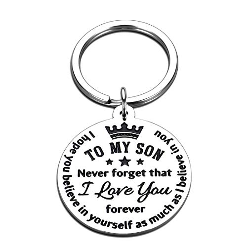 to My Son Keychain Gift for Him Male Kid Boys Birthday Christmas Graduation Valentines New Year Wedding Present Inspirational Encourage Pendant Stocking Stuff Motivate Believe in Yourself