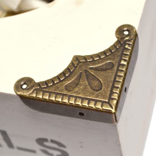 Image of 12 Pcs Vintage Bronze Corner Protectors Decorative Metal Edge Covers Antique Safety Guards Retro Right Angle Bracket with Nails for Furniture Edge Wood Case Corner Jewelry Box (Side Length:1-1 /2 inch)
