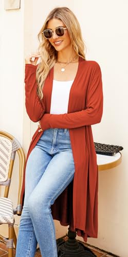 Image of Newchoice Womens Long Cardigan Summer Casual Draped Open Front Lightweight Long Sleeve Cardigan Duster with Pockets