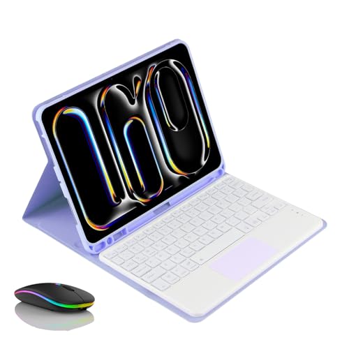 IPad Air 第5世代 (2022)/Air 第4世代 (2020) 10.9インチ 用キーボードケース、鉛筆ホルダー内蔵、Bluetoothマウス付きマグネット着脱式ワイヤレスバックライトキーボード,紫色