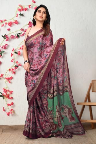 Image of MIRCHI FASHION Women Saree Ethnic Motif Print Chiffon | Breathable Lightweight Plain Weave Sari for Office and Daily Use (Available in 20 Designs)