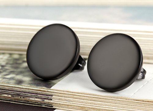 Flongo Men's Women's 14mm Round Stainless Steel Black Tunnel illusion Tapers Cheater Faux Fake Stud Earrings2