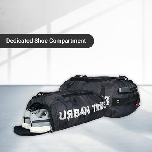 Image of URBAN TRIBE Plank 23L Gym Bag for Men and Women | Sports Duffle Bag with Shoe Compartment | Workout, Fitness, Exercise | Camo Green