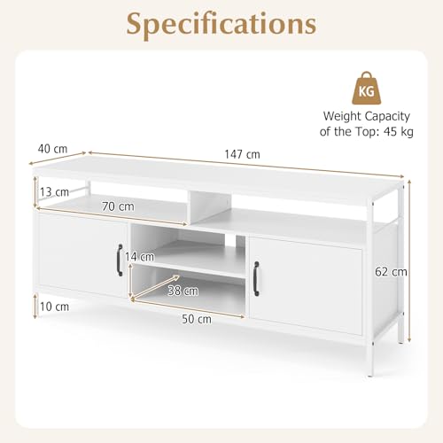 COSTWAY TV Stand Cabinet for 65 Inch TVs, Wooden Media Entertainment Center with 2 Doors and Adjustable Storage Shelf, 147cm Industrial TV Unit Console Table for Living Room Bedroom - Image 6