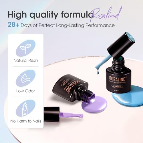 Image of ROSALIND 42 Pcs Gel Nail Polish Set, 38 Colors All Seasons Nail Polish Set Colorful Begginer Kit with Base Coat & Glossy /Matte /Glitter Top Coat, Gel Nail Art Manicure Salon DIY Gifts