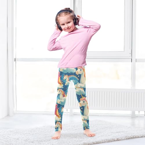 Happy Unicorns Gold Hearts Girls Leggings Kids Yoga Pants Dance Active Tights 4T4