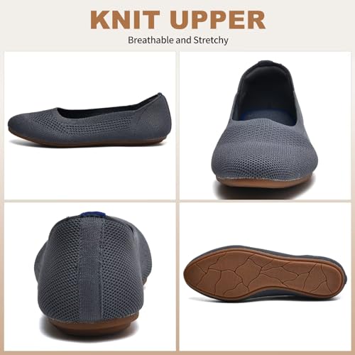 Image of Puxowe Women's Ballet Flats Breathable Knit Slip On Comfortable Round Toe Walking Shoes with Arch Support Insole for Work