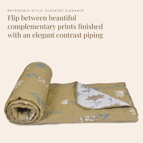 Image of HUESLAND Reversible AC Quilt Blanket Single Bed | 100% Cotton Quilted Shell, Super Soft 120 GSM Microfibre Wadding | Lightweight Comforter for All Weather Use | 55 x 88 inches, Floral Fusion