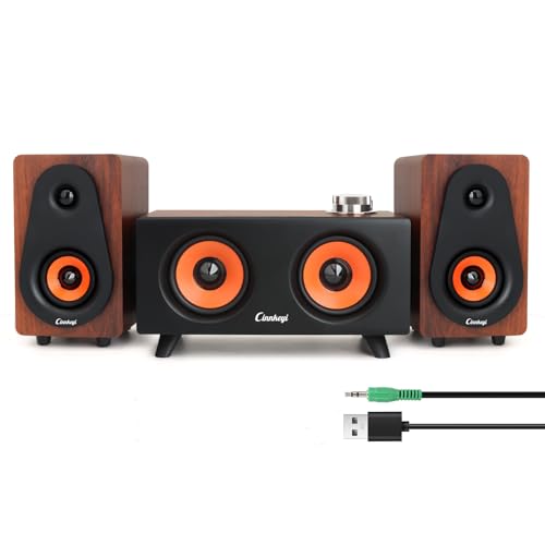 cinnkeyi 【2026 Update】 USB 2.1 Computer Speakers with Subwoofer, 3.5mm/USB Input Pc Speakers...