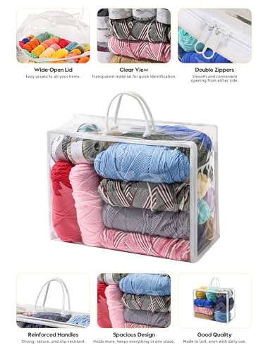 Image of 6 Packs Large Yarn Storage Bags, Clear Yarn Storage Organizer with Zippers and Handles, Crochet Bag Knitting Bag for Knitting Needles Crochet Hooks-17.75 * 6.69 * 11.8 inches