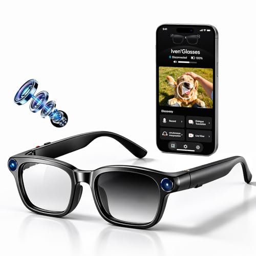 linktoonex AI Smart Glasses with Camera for Men Women, 4K Video Recording, Real-Time Translation, Photochromic Lenses, Open Ear Bluetooth Audio, POV Camera Glasses for Travel Cycling Driving