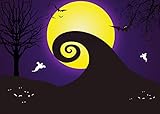 DePhoto 7X5FT(210X150CM) Halloween Backdrop Pumpkin Lantern Yellow Moon Ghost Bat Seamless Vinyl Photography Photo Background Studio Prop PGT274A