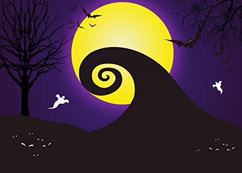 DePhoto Halloween Photography Backdrop Nightmare Before Christmas Pumpkin Jack Yellow Moon Ghost Bat Seamless Vinyl Photo Background Party Banner Studio Prop PGT274A 7x5ft