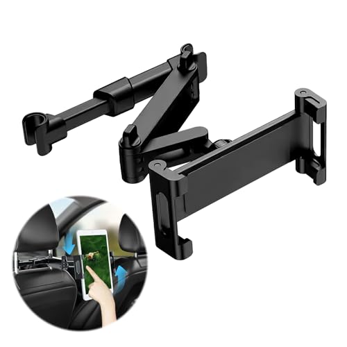 Car Headrest Tablet Holder Mount Adjustable Stretchable Car Backseat Tablets Stand, Universal 360° Rotating Back Seat Mount for 4.7-12.9in Devices, for iPadpro 12.9 Air Mini, Phone, Galaxytab, Black